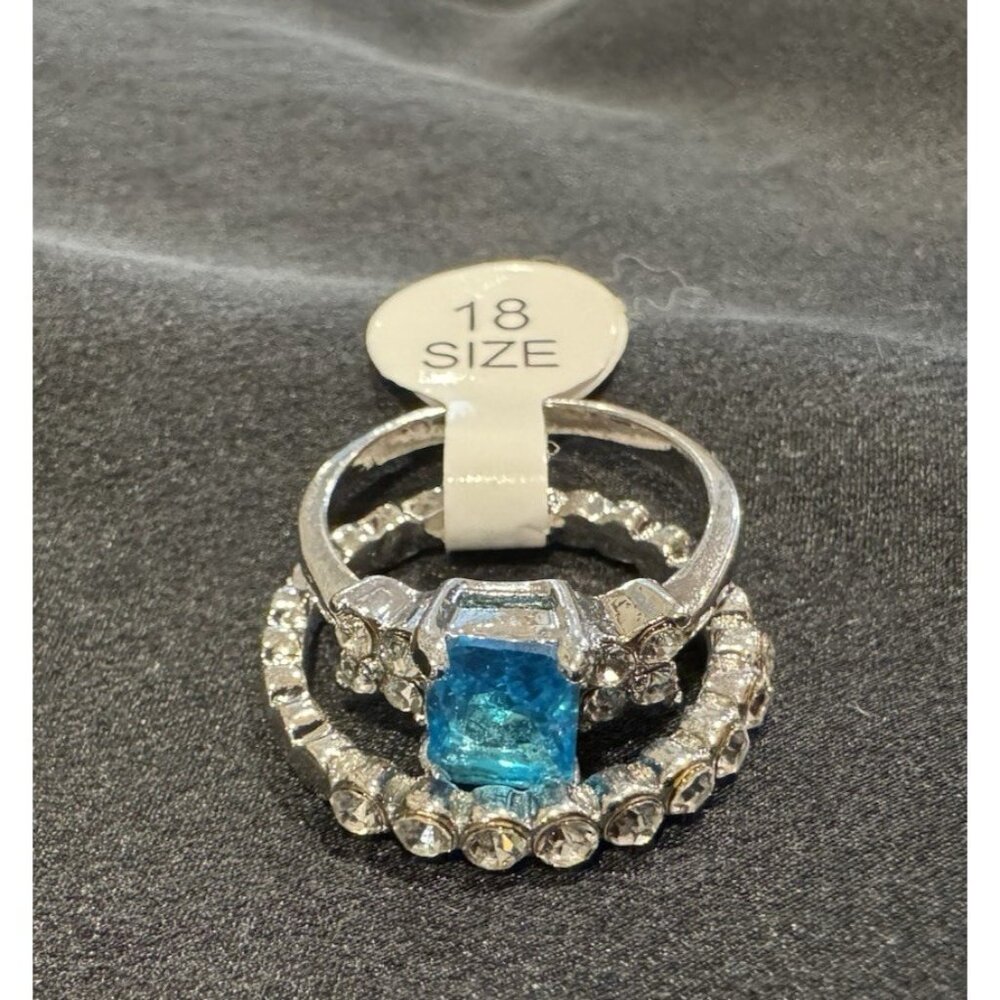 NEW Premier Designs Fashion Blue CZ 2 PC Stackable Ring Womens 18 US 8.5